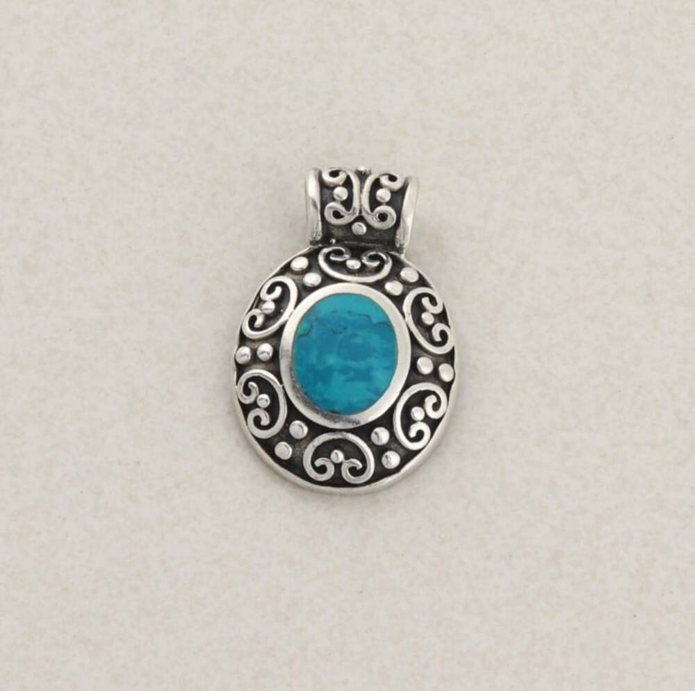 Pendant Only Sterling Silver Natural Turquoise  Pendant 1 1/4" x 7/8" inch